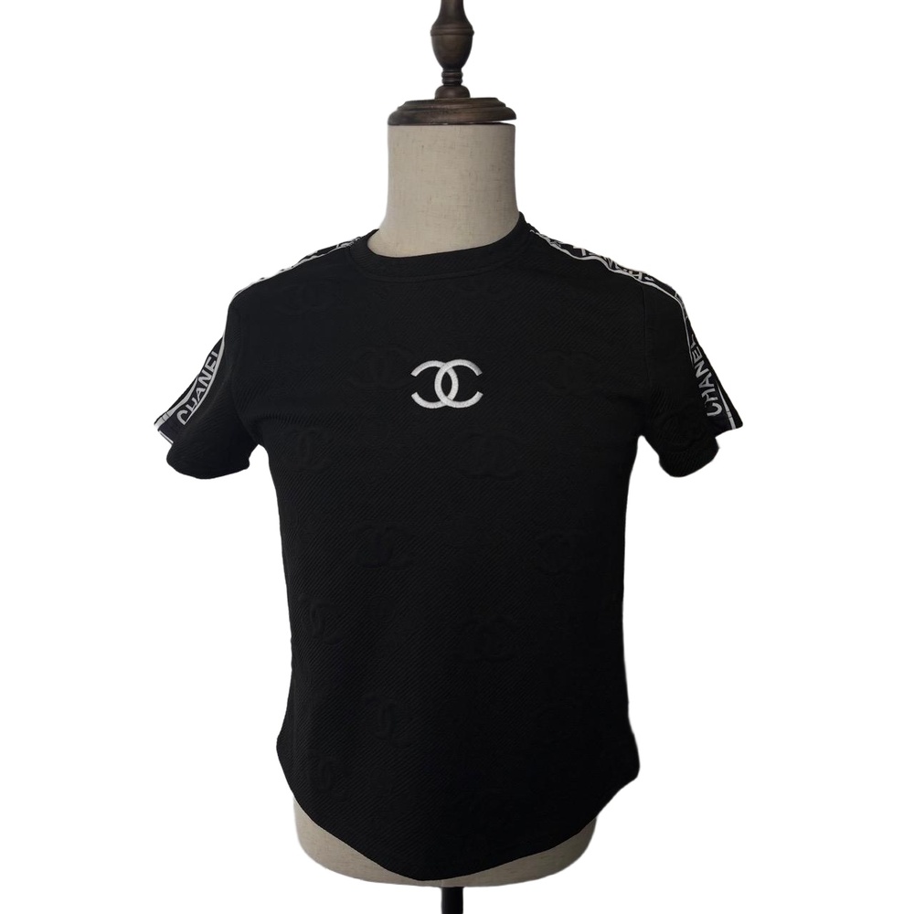 Counterfeit Chanel TShirt Womens Size Small Black Logo Short Sleeve Streetwear T